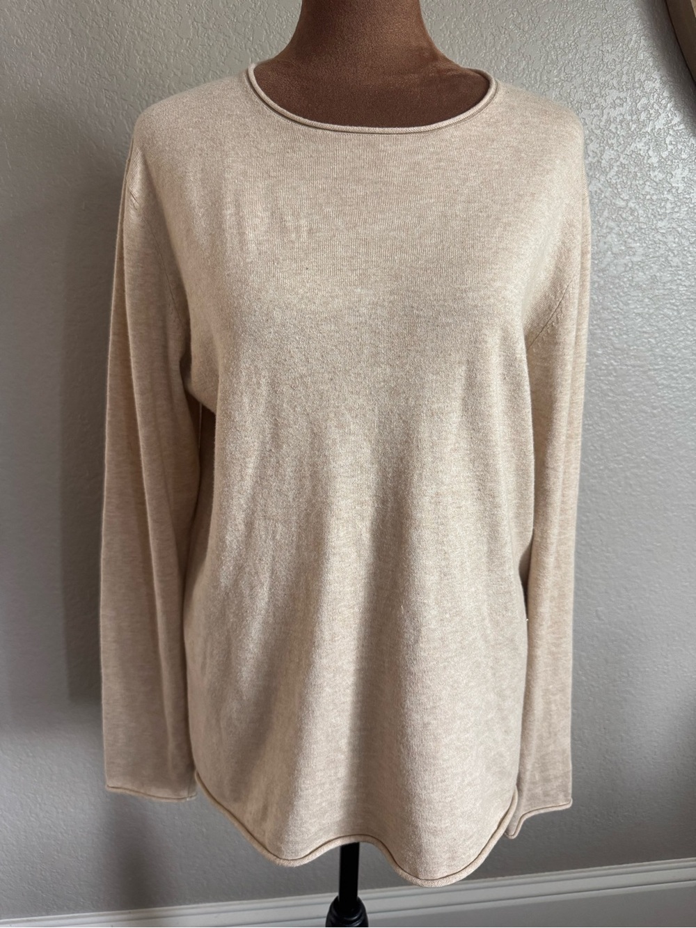 Musier Paris Ecru Cotton Silk Rolled Edge Knit Sweater FR 34 / EU 34 / US 2